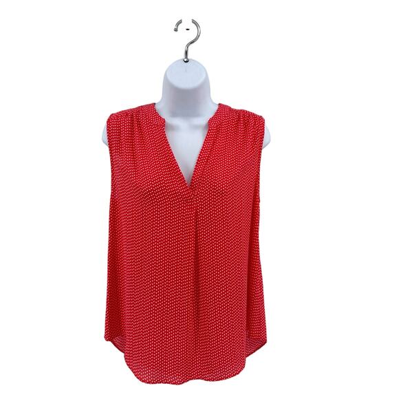 Vince Camuto Red White Tank Blouse Womens Small Sleeveless Pintuck Split Neck - Picture 3 of 8